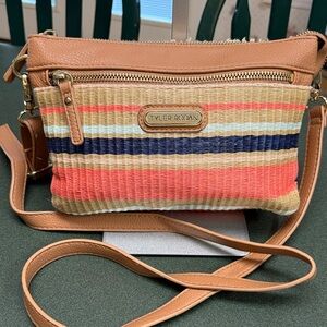 Tyler Rodan Striped Tan and Coral Crossbody Bag